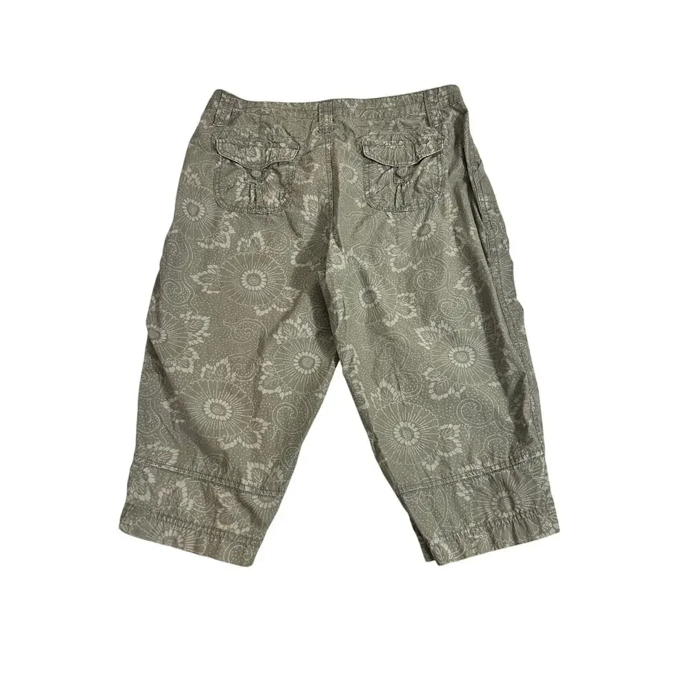 Ruff Hewn Womens Bermuda Shorts Floral Paisley Print Olive Green Cotton Y2K Boho